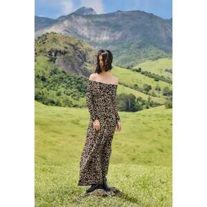 Black Tiny Flowers Long Sleeve Maxi Dress